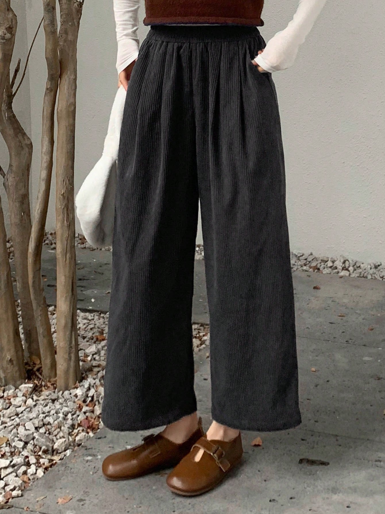 grey Women's Pants - Loose Fitting, Slim, Wide Leg Pants