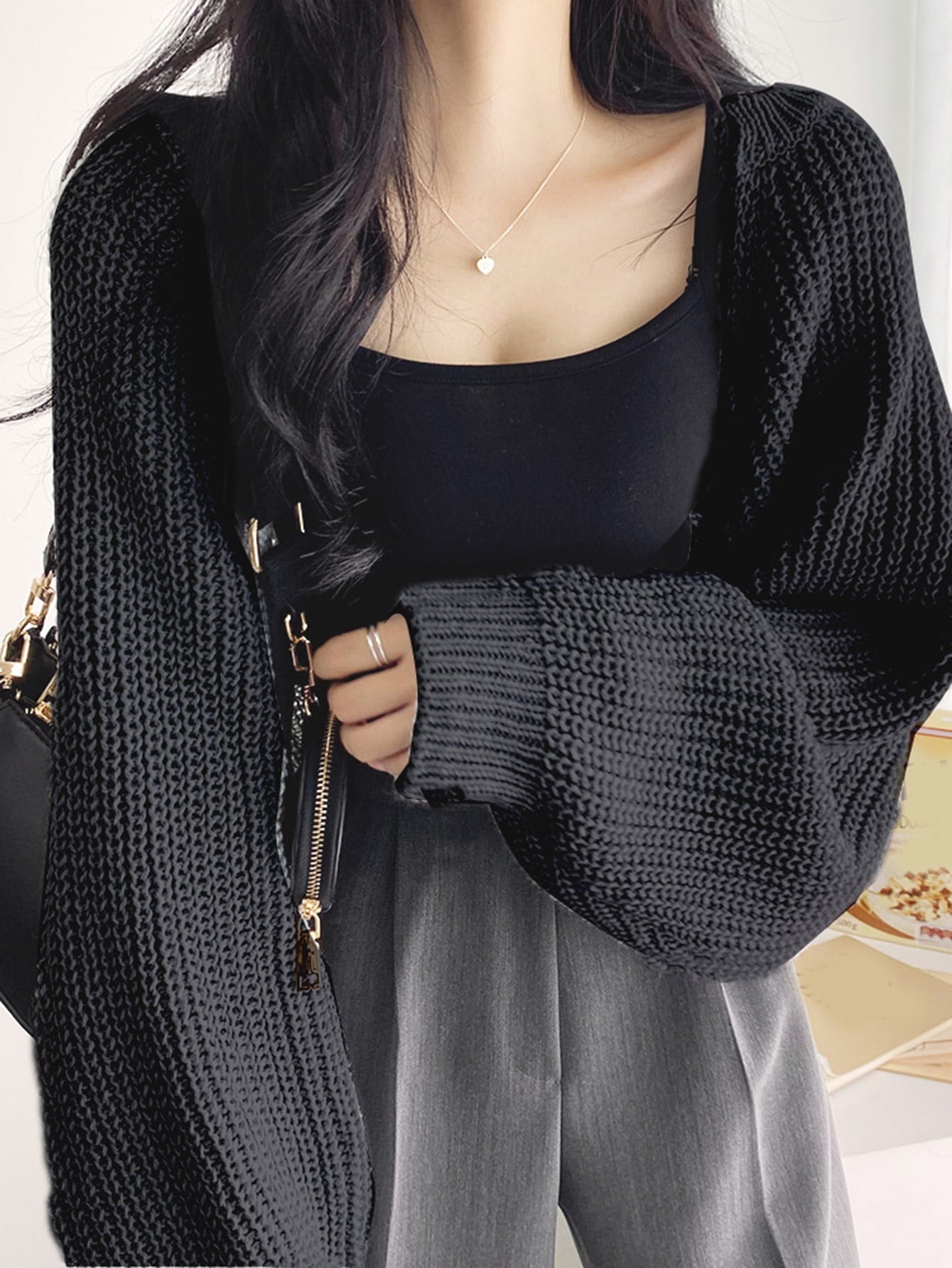 DAZY Ribbed Knit Batwing Sleeve Crop Duster Cardigan