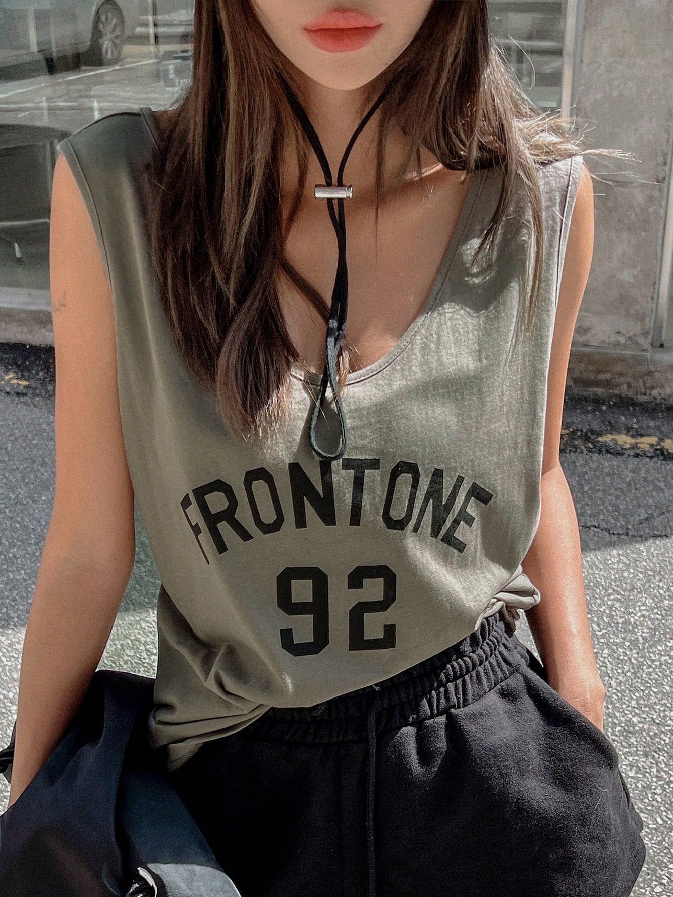 Hook And Eye Front Letter Graphic Tank Top