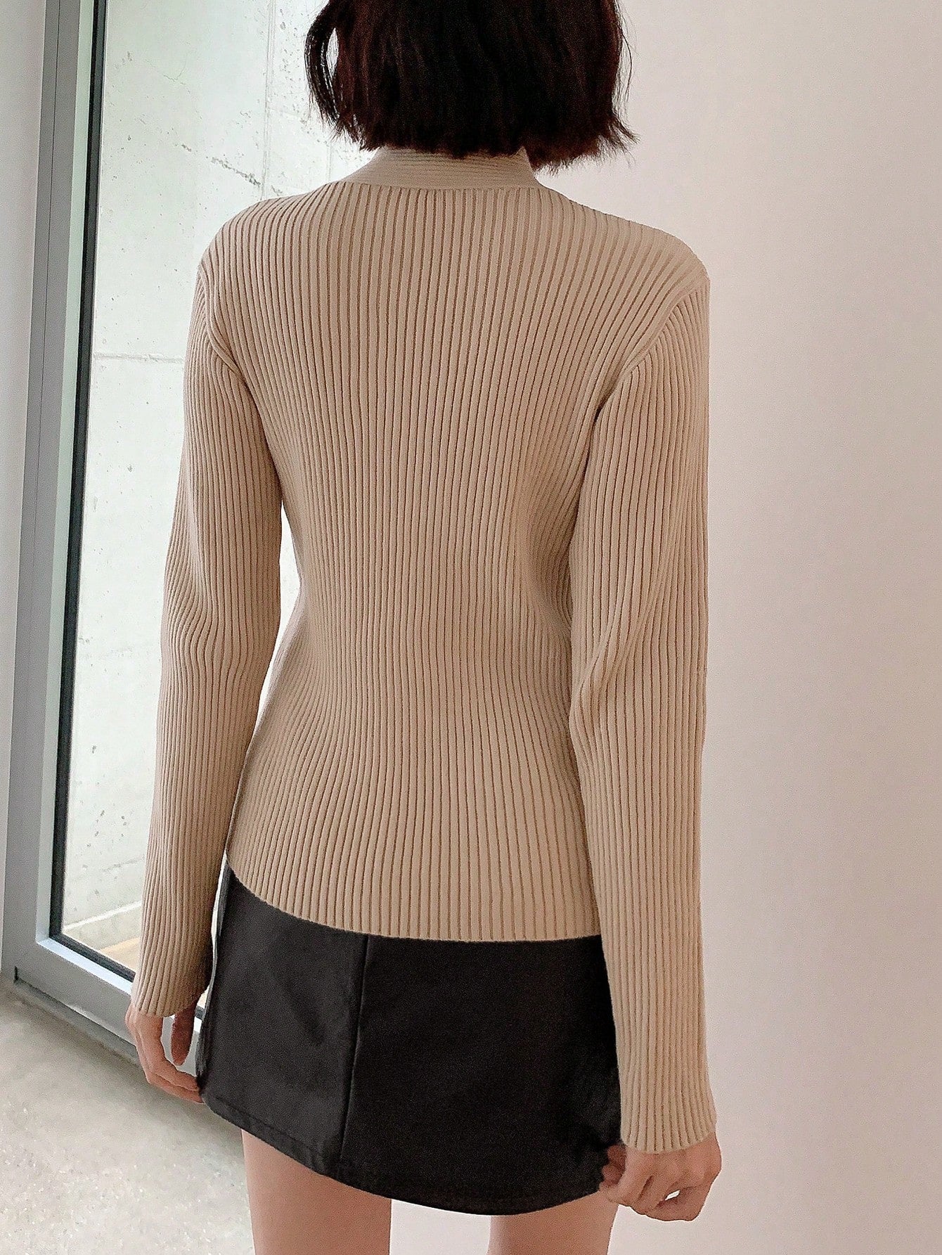 Solid Wrapped Rib-Knit Top